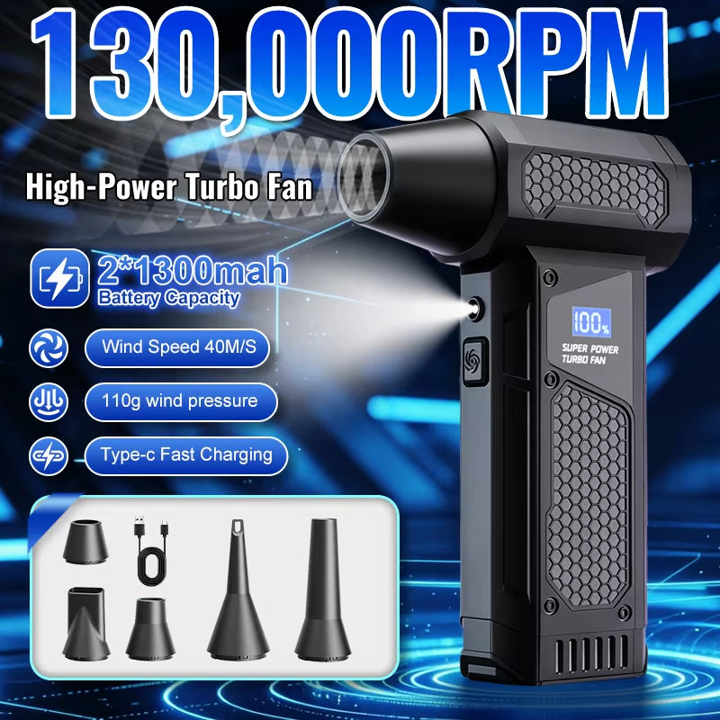 2026 High Power Jet Dry Blower Mini Turbo Fan Electric Air Duster Cordless PC Keyboard Cleaner Car Drying 2600Mah LED Display
