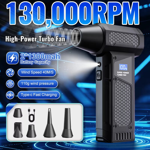 2026 High Power Jet Dry Blower Mini Turbo Fan Electric Air Duster Cordless PC Keyboard Cleaner Car Drying 2600Mah LED Display